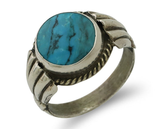 Navajo Handmade Ring 925 Silver Blue Turquoise Native American Artist C.80's