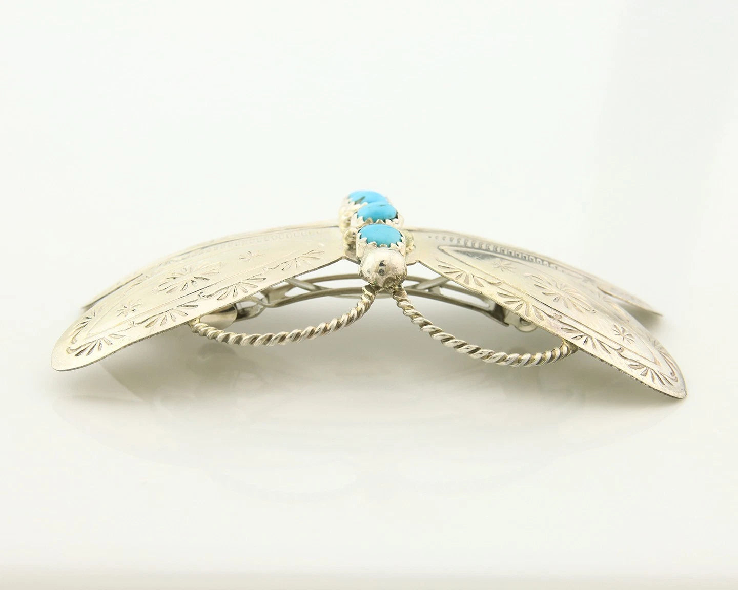 Navajo Barrette Sterling Silver Gemstones Hand Stamped Vintage Signed T Yazzie