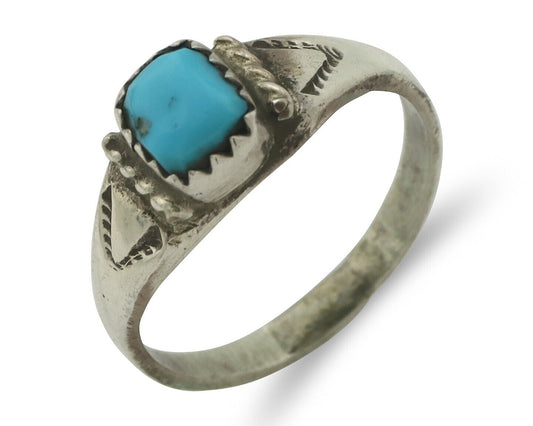 Navajo Ring .925 Silver Sleeping Beauty Turquoise Native American Artist C.80's