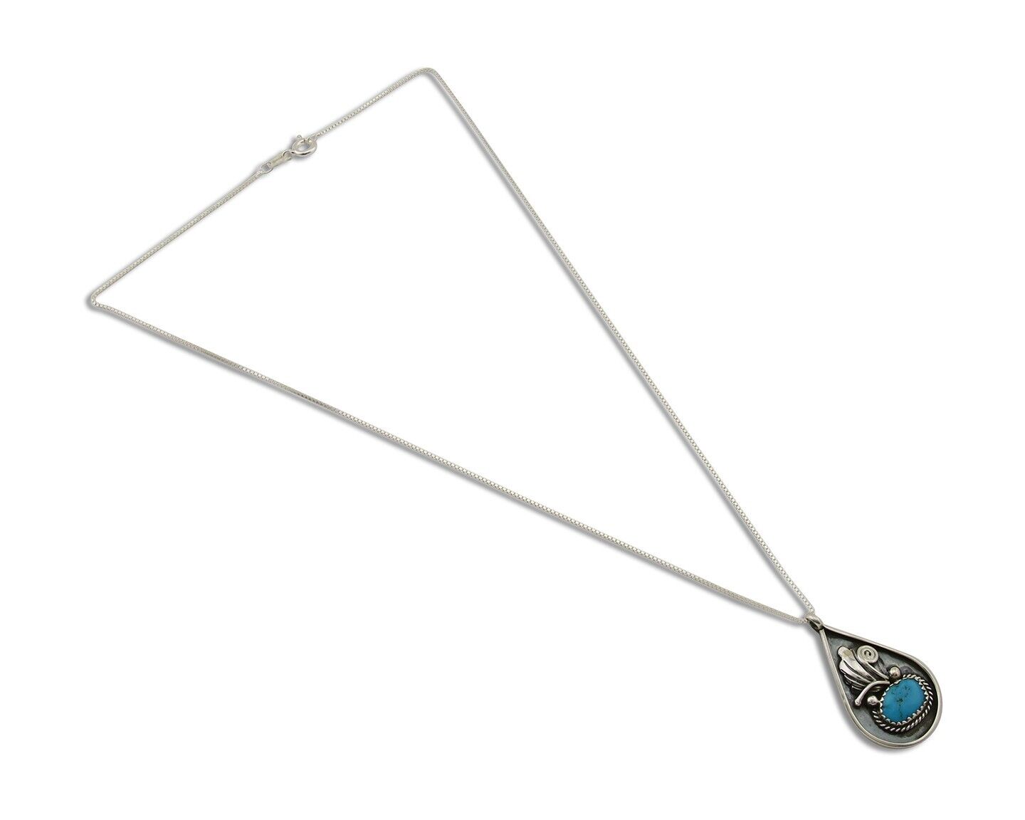 Navajo Necklace 925 Silver Blue Turquoise Artist Signed JASON BAHE C.80's