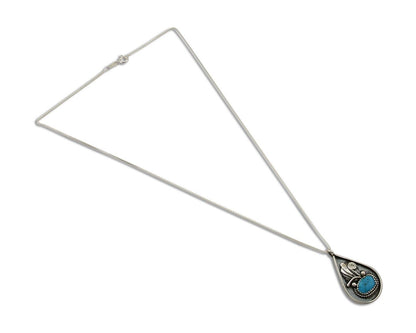 Navajo Necklace 925 Silver Blue Turquoise Artist Signed JASON BAHE C.80's