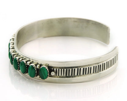 Navajo Cuff Bracelet Sterling Silver Malachite Vintage Signed L Blackgoat