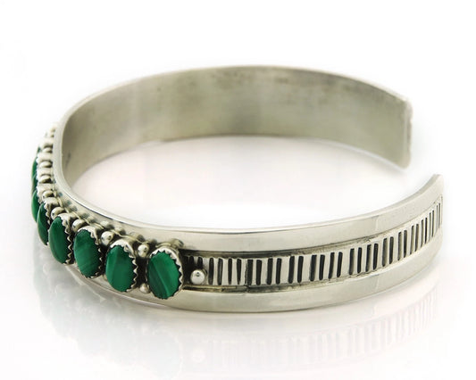 Navajo Cuff Bracelet Sterling Silver Malachite Vintage Signed L Blackgoat