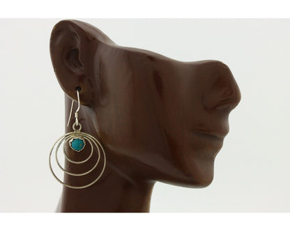 Navajo Dangle Handmade Earrings 925 Silver Blue Turquoise Native Artist C.80's