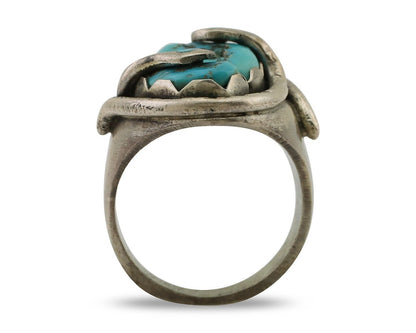 Mens Heavy Zuni Snake Ring 925 Silver Turquoise Signed EFFIE CALAVASA C.80's