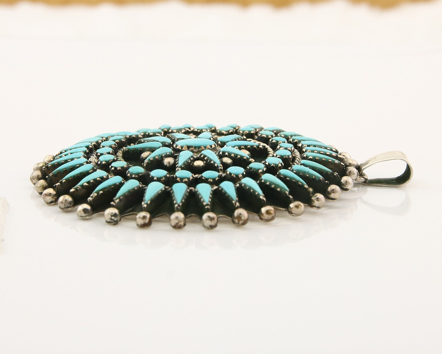 Navajo 925 Silver Pendant Petite Point Turquoise Handmade Signed B Yazzie C.80's
