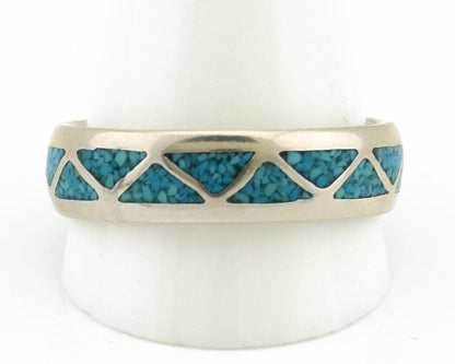 Navajo Chip Inlay Ring 925 Silver Sleeping Beauty Turquoise Artist Silver Cloud