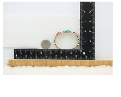 Zuni Cuff Bracelet Sterling Silver Natural Coral & Turquoise Signed Simplicio