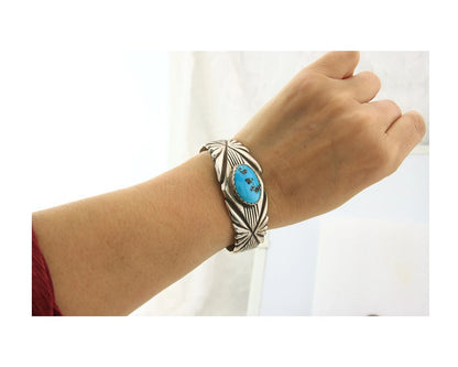 Navajo Cuff Bracelet Sterling Silver Vintage Turquoise Signed Keith James