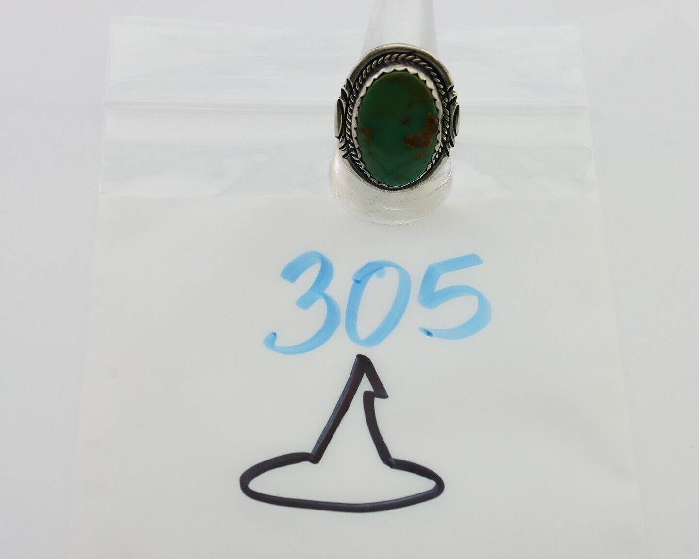 Navajo Ring 925 Silver Natural Green Turquoise Native American Artist C.80's