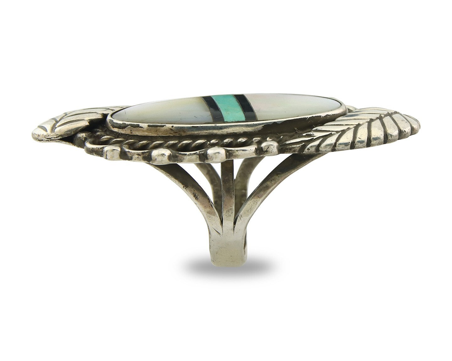 Vintage Navajo Ring 925 Sterling Silver Turquoise Signed JG Size 8.75