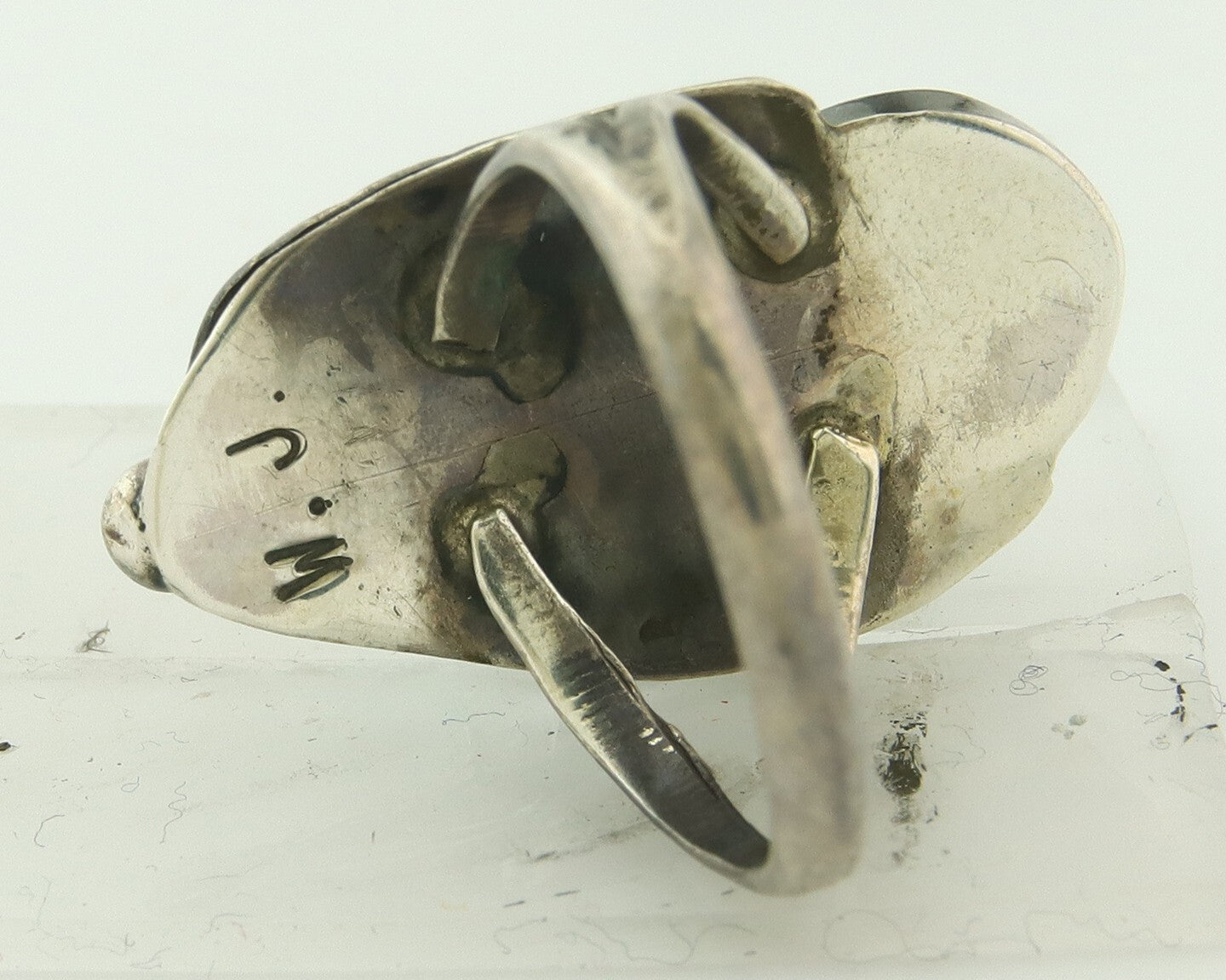 Vintage Navajo Ring 925 Sterling Silver Turquoise Handmade Signed WJ Size 7.0