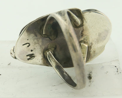 Vintage Navajo Ring 925 Sterling Silver Turquoise Handmade Signed WJ Size 7.0