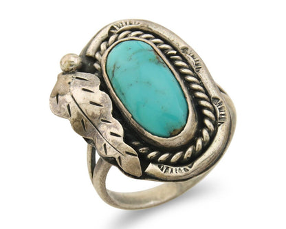 Navajo Ring 925 Sterling Natural Blue Turquoise Signed J.J. C.80's Size 7.35