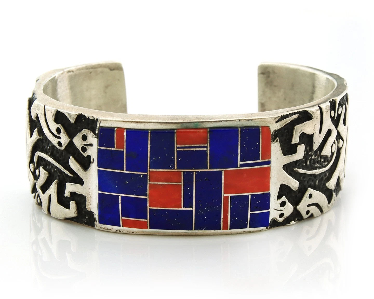 Navajo Cuff Bracelet Sterling Silver Natural Gemstone Signed Wilbert Muskett