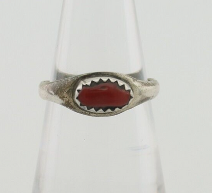 Navajo Handmade Ring 925 Silver Natural Mediterranean Coral Native Artist C.80's