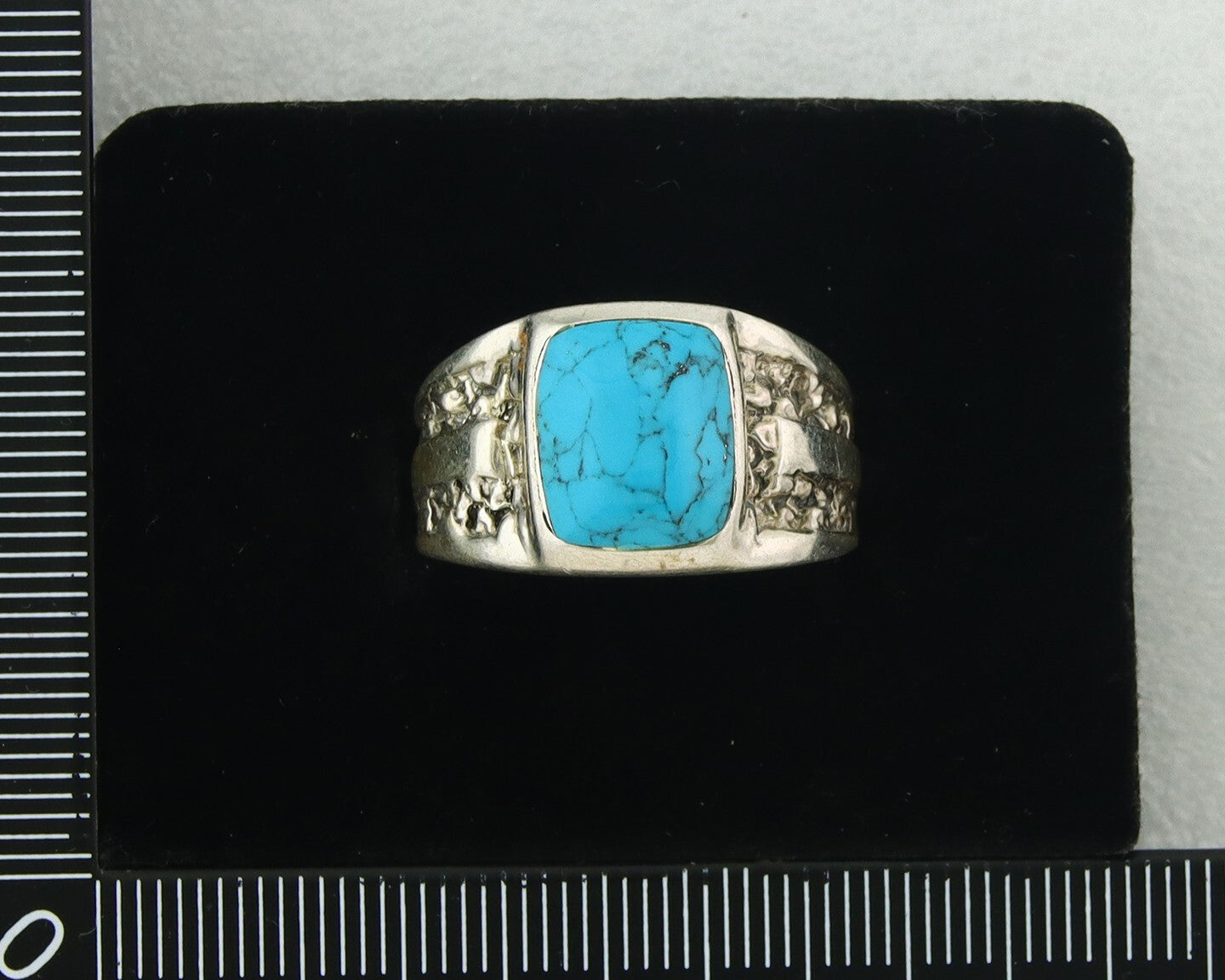 Men Vintage Nugget Ring 925 Sterling Turquoise Artist Signed SC Size 10