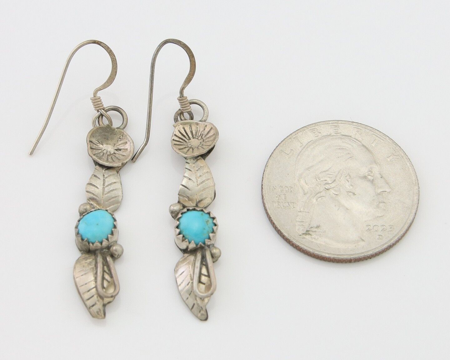 Navajo Dangle Earrings 925 Silver Natural Turquoise Native Artist C.80's