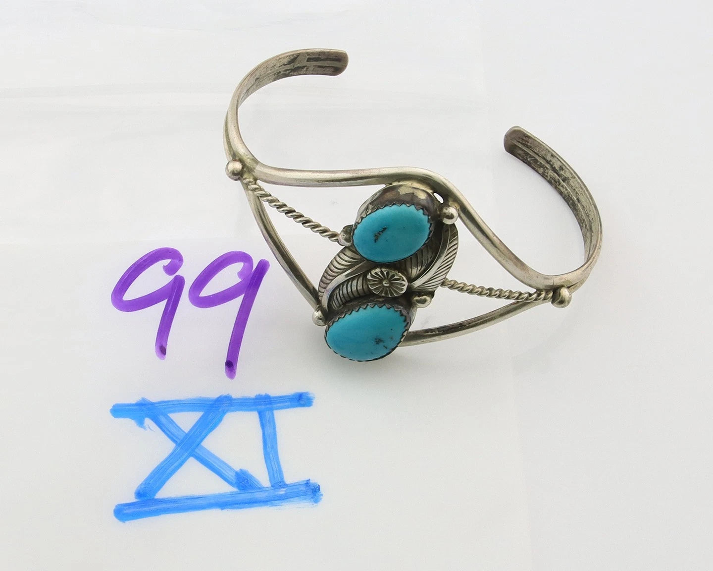 Navajo Cuff Bracelet Sterling Silver Turquoise Native Vintage Artist Signed Paul