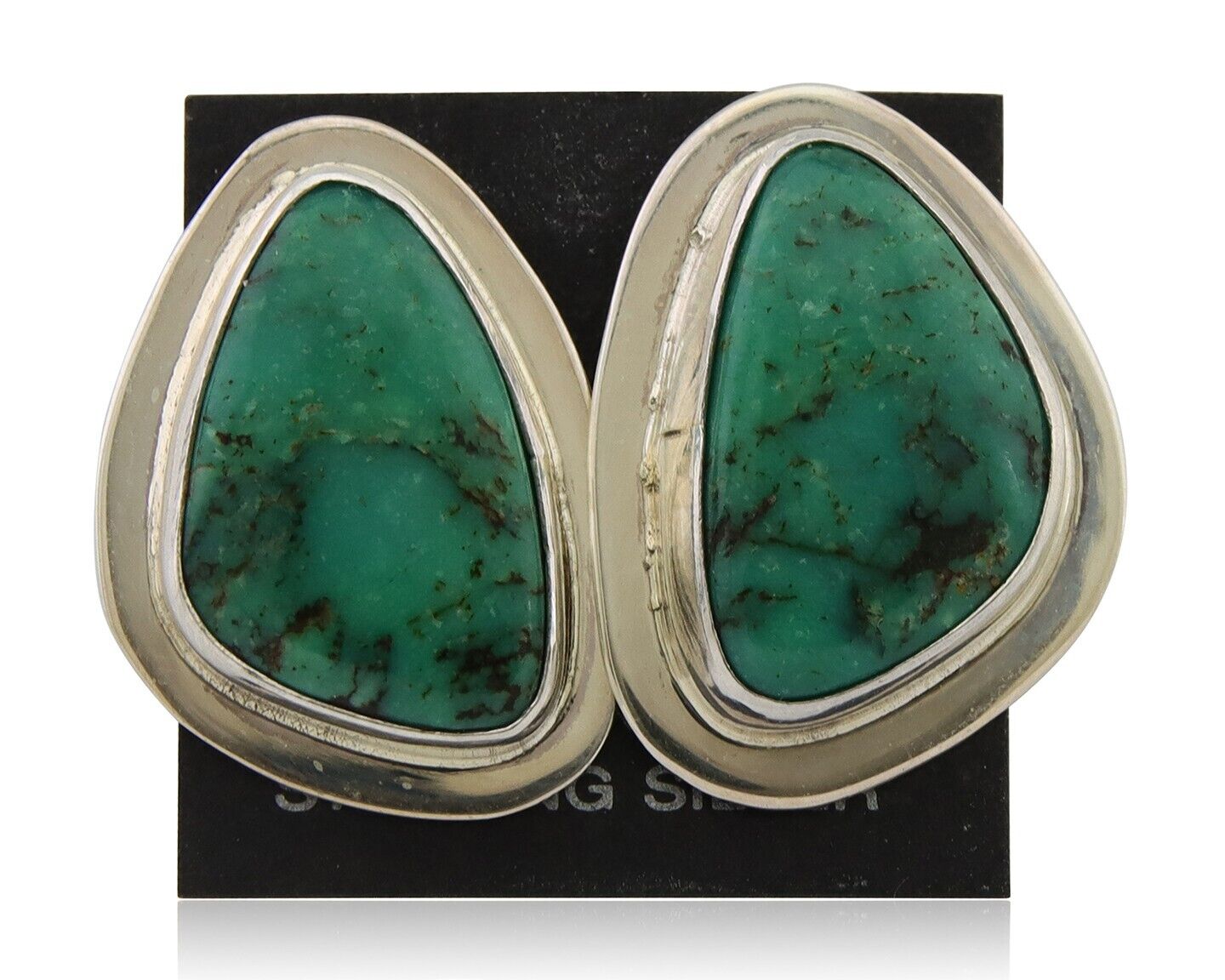 Navajo Shield Earrings 925 Silver Natural Turquoise Artist Signed M.S. C.80's