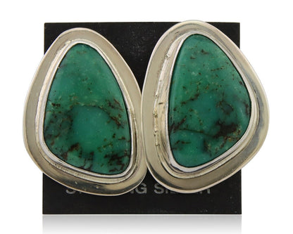 Navajo Shield Earrings 925 Silver Natural Turquoise Artist Signed M.S. C.80's