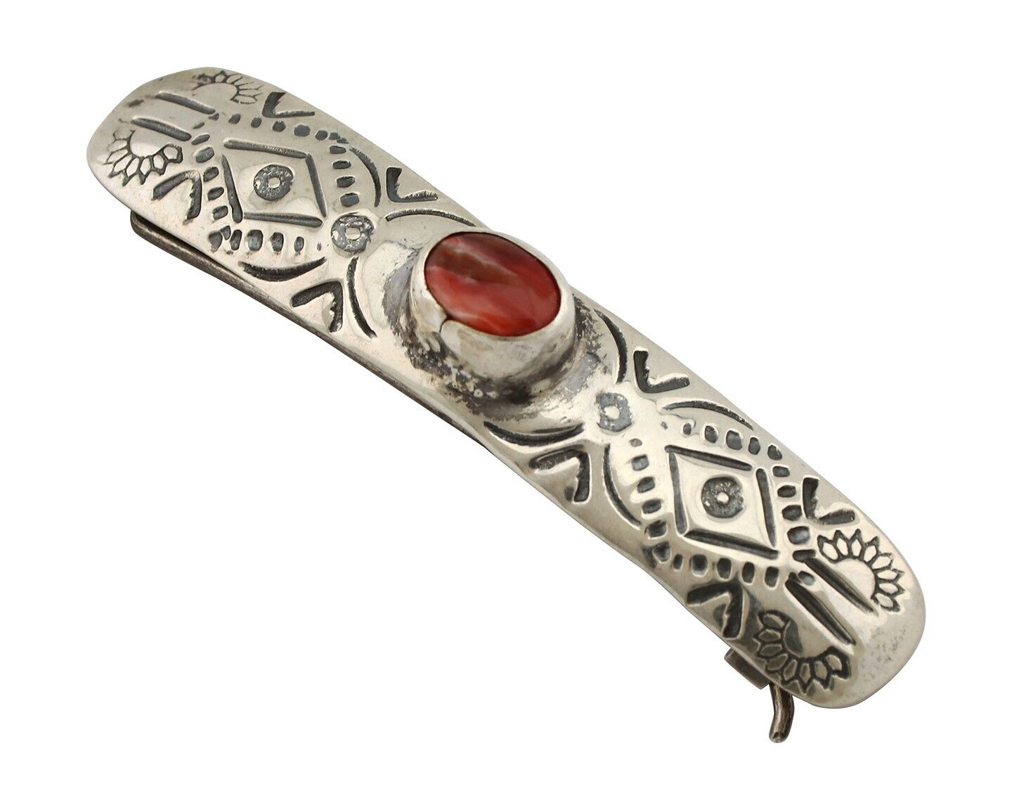 Women Navajo Hair Clip Barrette 925 Silver White Red Spiney Oyster Native Artist