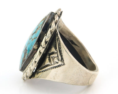 Navajo Ring Sterling Silver Blue Turquoise Vintage Signed JR Size 11.0
