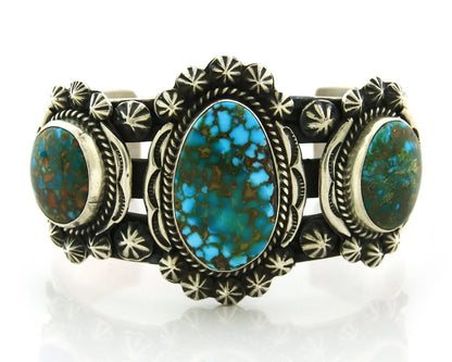Men Navajo Cuff Bracelet Sterling Silver Turquoise Vintage Signed J Nelson