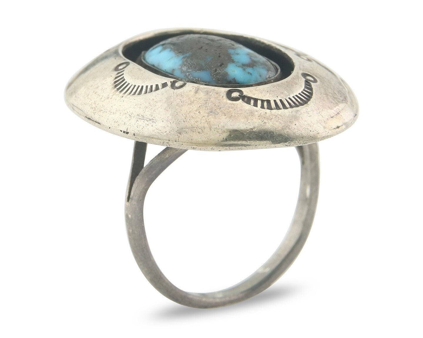 Vintage Navajo Ring 925 Sterling Authentic Traditional Turquoise Size 7.75