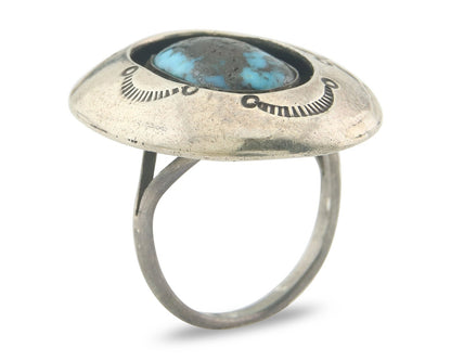 Vintage Navajo Ring 925 Sterling Authentic Traditional Turquoise Size 7.75