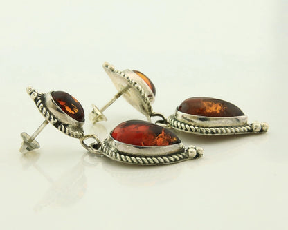 Navajo Dangle Earrings Sterling Silver Natural Amber Handmade Vintage