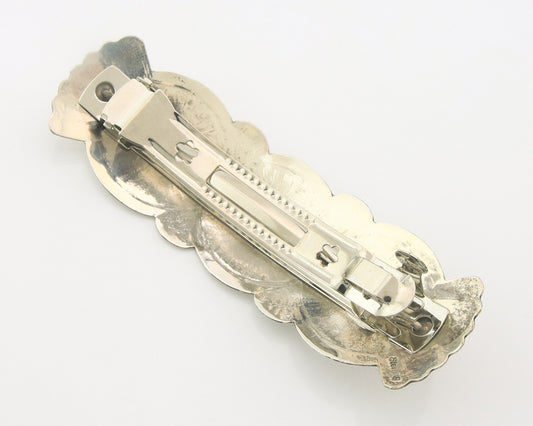 Vintage Navajo Barrette 925 Sterling Silver Hand Stamped Authentic Native Artist