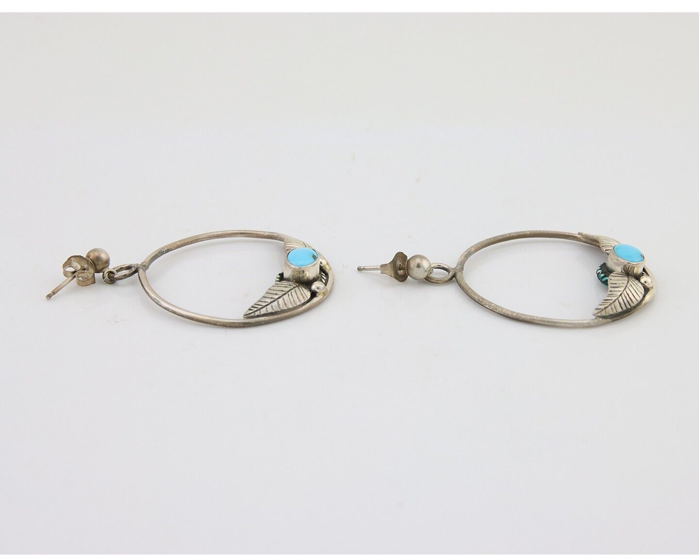 Navajo Dangle Earrings 925 Silver Natural Blue Turquoise Native Artist C80s