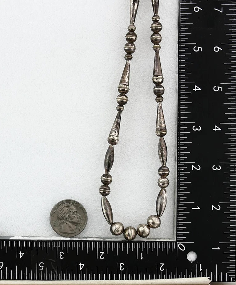 Navajo Bead Necklace Sterling Silver8.0 mm wide 25 in long Circa 1980's