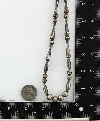 Navajo Bead Necklace Sterling Silver8.0 mm wide 25 in long Circa 1980's