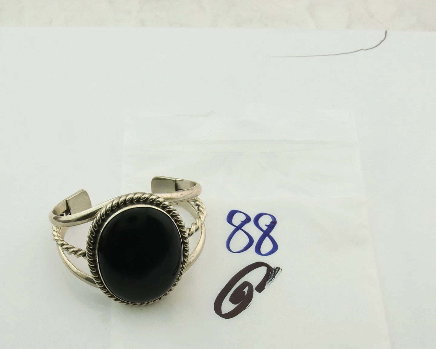 Navajo Cuff Bracelet Sterling Silver Black Onyx Handmade Vintage