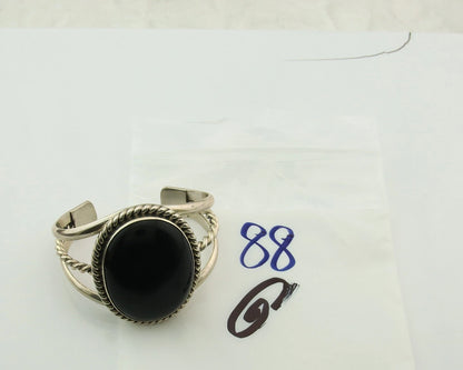 Navajo Cuff Bracelet Sterling Silver Black Onyx Handmade Vintage
