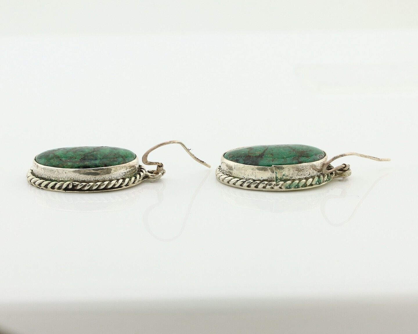 Navajo Earrings 925 Silver Natural Green Turquoise Native Artist C.80's