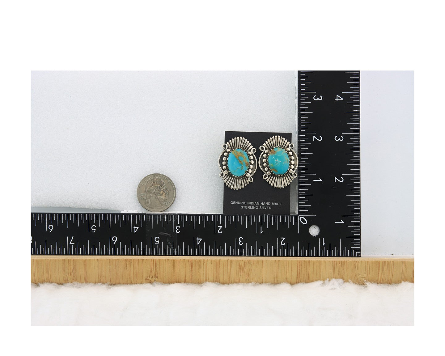 Navajo Earrings Sterling Silver Natural Turquoise Vintage Signed AM