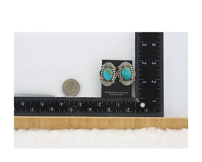 Navajo Earrings Sterling Silver Natural Turquoise Vintage Signed AM