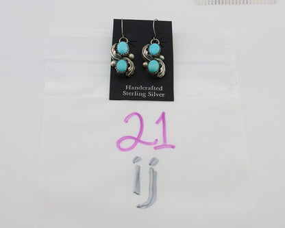 Navajo Dangle Earrings 925 Silver Natural Turquoise Native American Artist C80s