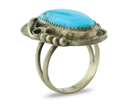 Vintage Navajo Ring 925 Sterling Silver Turquoise Handmade Signed JM Size 7.0