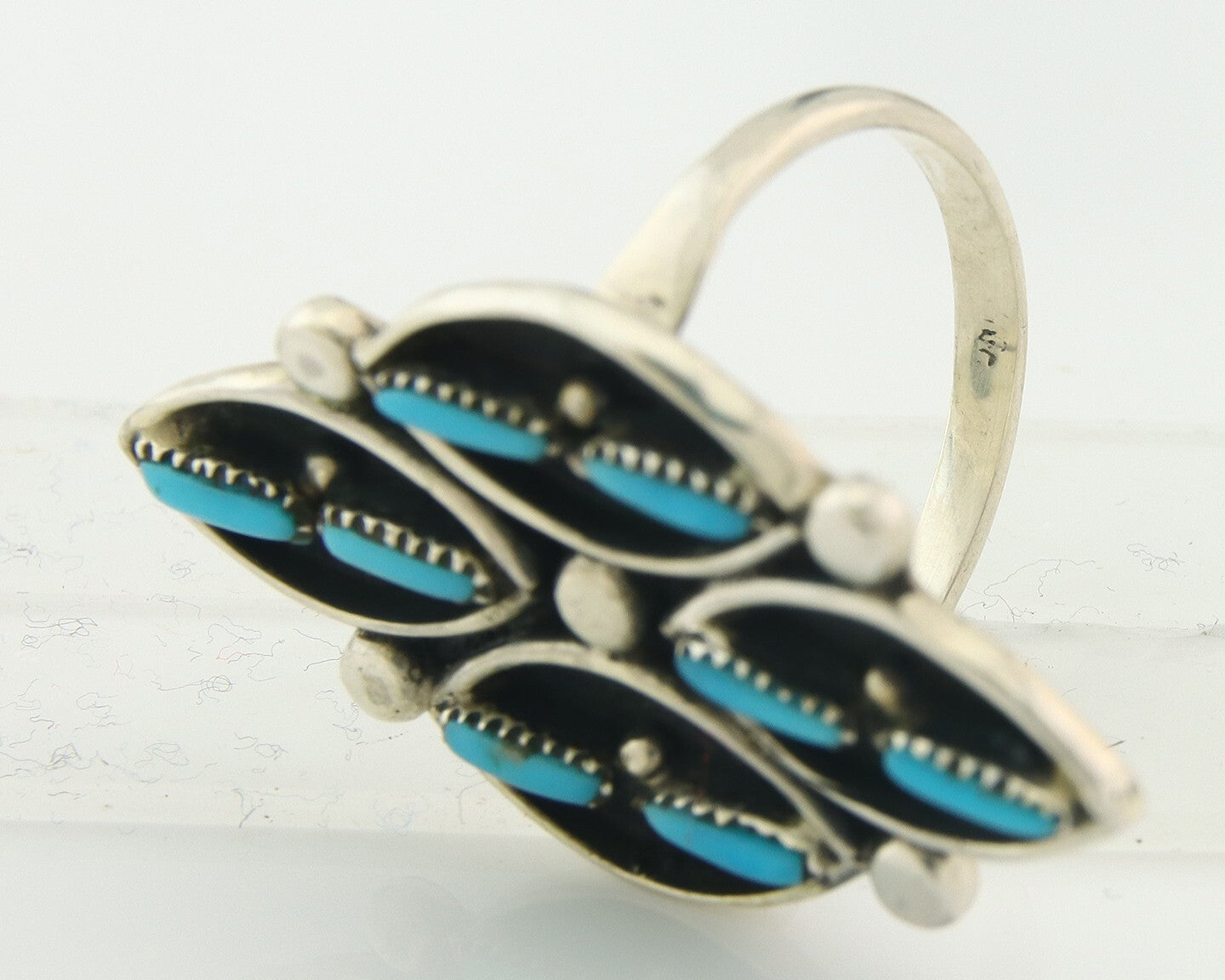 Vintage Zuni Ring 925 Sterling Authentic Natural Turquoise Native Artist Sz 9.25