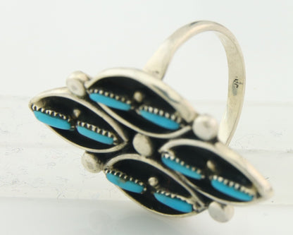 Vintage Zuni Ring 925 Sterling Authentic Natural Turquoise Native Artist Sz 9.25