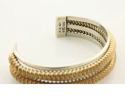 Navajo Cuff Bracelet Sterling Silver & Gold Vintage Native Artist signed CJ