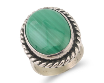 Navajo Ring 925 Silver Natural Malachite Native American Artist Size 7.25 C.80's