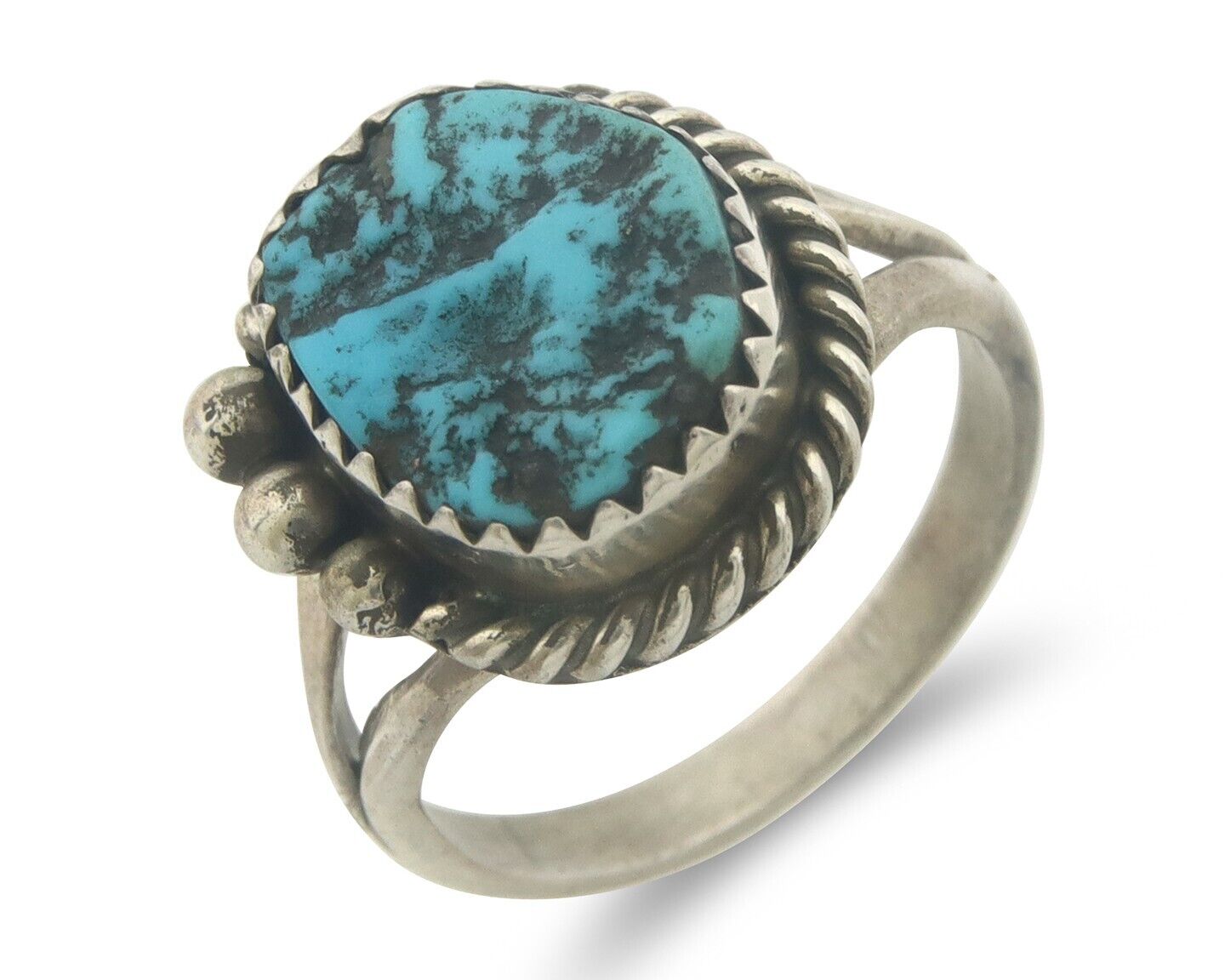 Navajo Ring 925 Sterling Natural Turquoise Native Artist C.80's Size 6.25