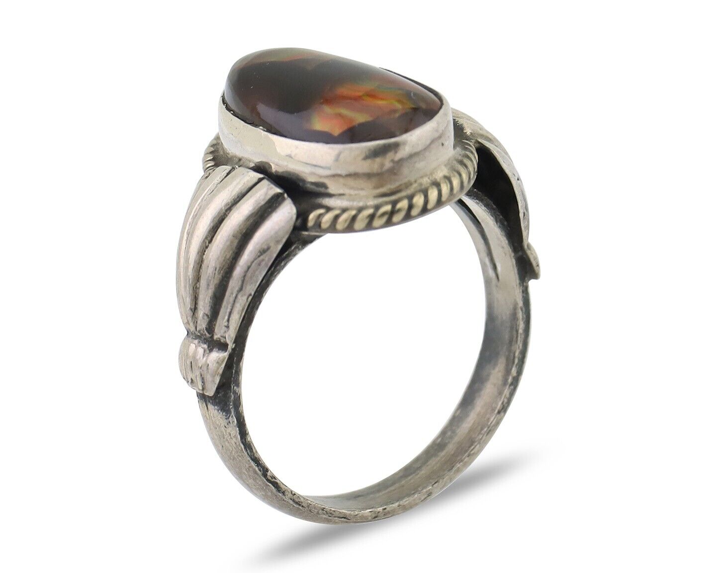 Navajo Handmade Ring 925 Silver Natural Fire Opal Native Artist Size 5.75 C.80's