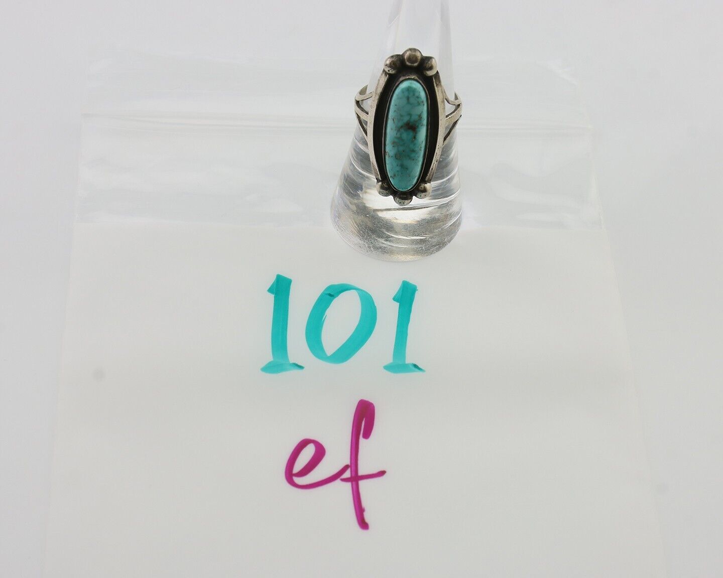 Navajo Turquoise Ring 925 Silver Native Artist Signed Sunrise Size 8.0 C.80's