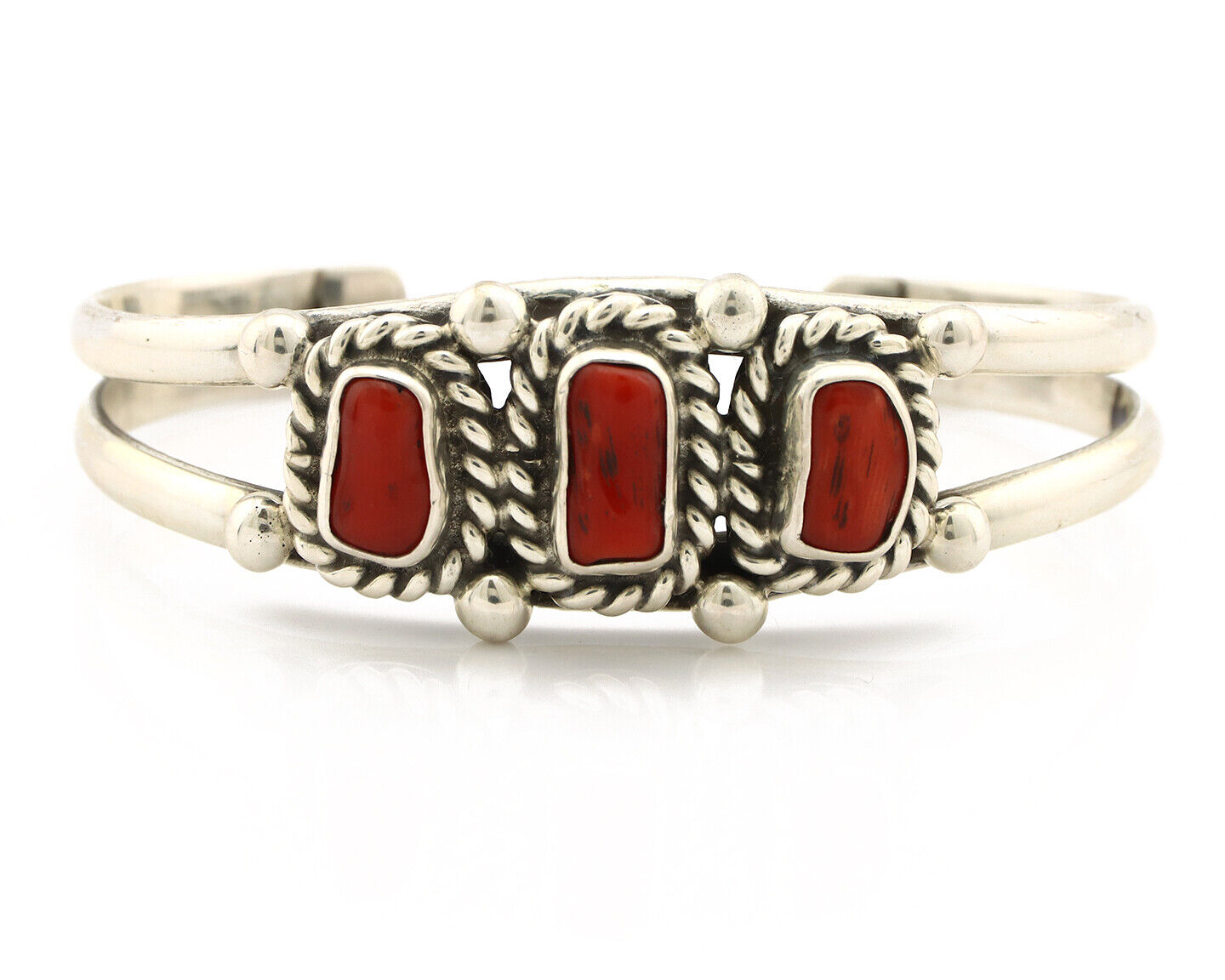 Navajo Bracelet .925 Silver Natural Red Coral Artist Native American C.1980's